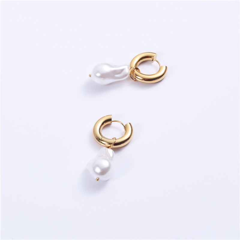 Baroque Pearl Huggie Earrings