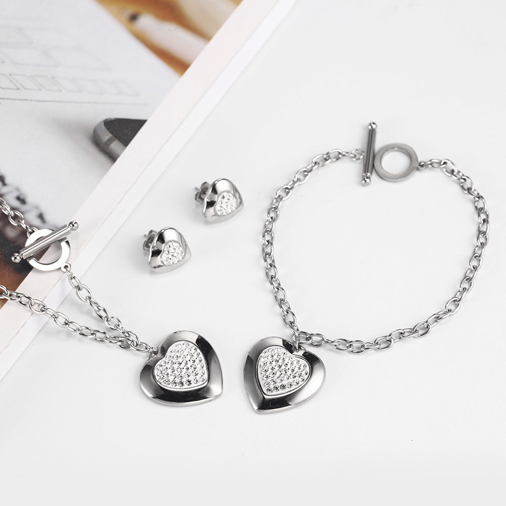Heart Jewelry Set with Rhinestones