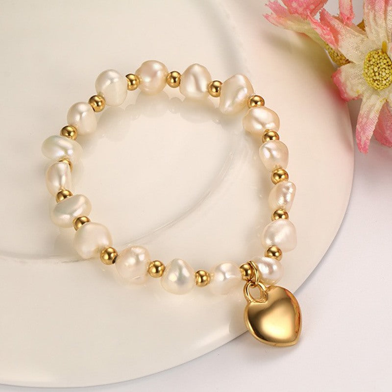 Pearl With Heart Charm Bracelet
