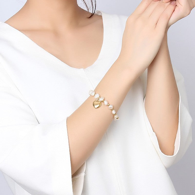 Pearl With Heart Charm Bracelet