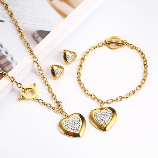 Heart Jewelry Set with Rhinestones