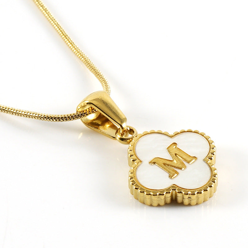 Letter Pendant Clover Necklace