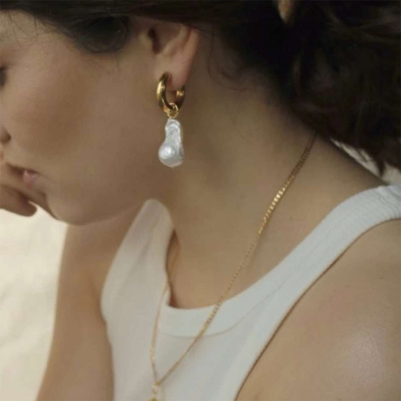 Baroque Pearl Huggie Earrings