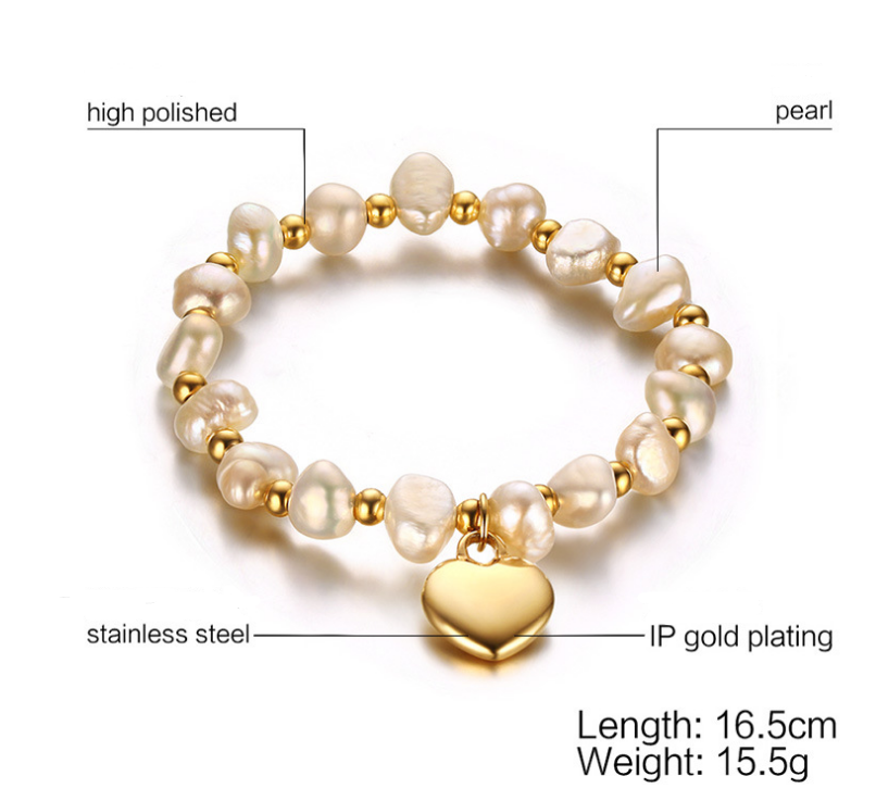 Pearl With Heart Charm Bracelet