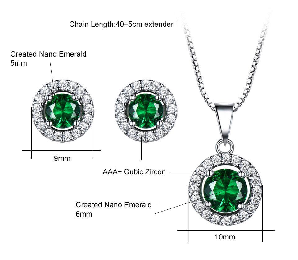 Emerald and Sterling Silver Jewelry Set