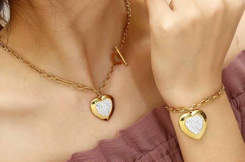 Heart Jewelry Set with Rhinestones