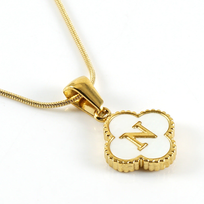 Letter Pendant Clover Necklace