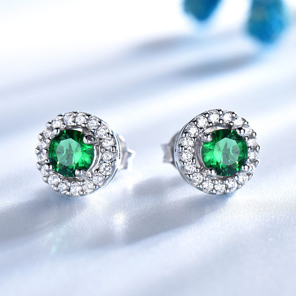 Emerald and Sterling Silver Jewelry Set