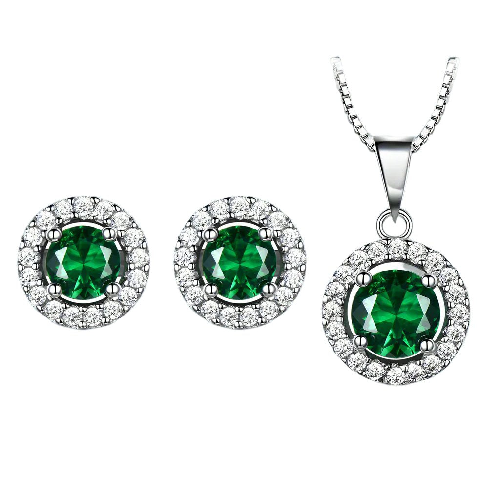 Emerald and Sterling Silver Jewelry Set