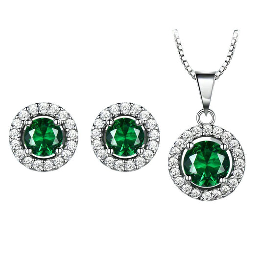Emerald and Sterling Silver Jewelry Set
