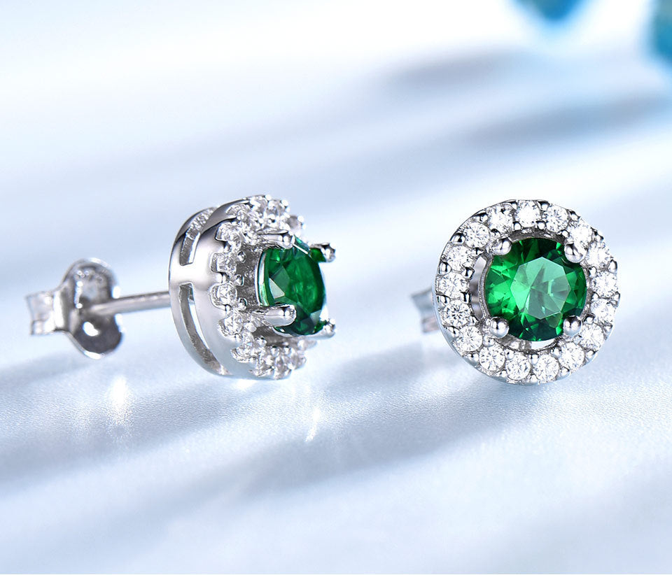 Emerald and Sterling Silver Jewelry Set