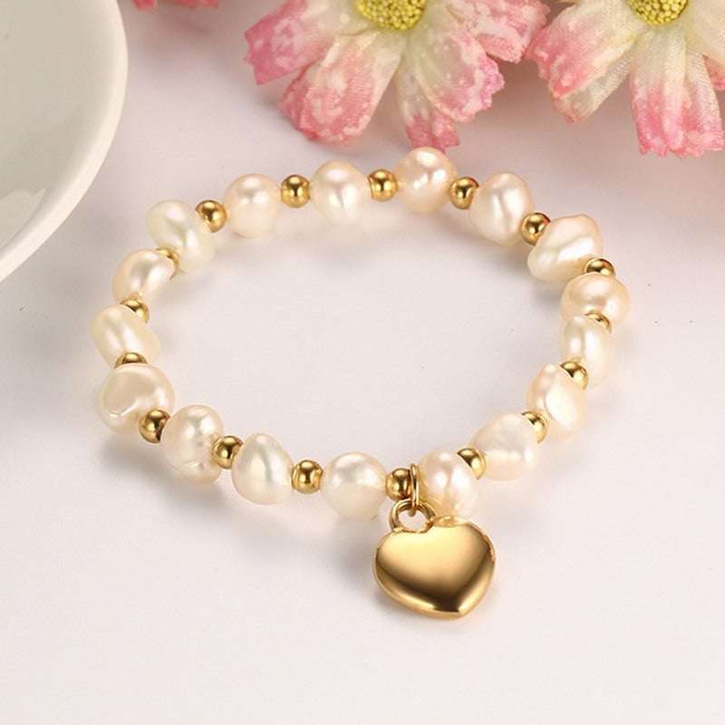 Pearl With Heart Charm Bracelet