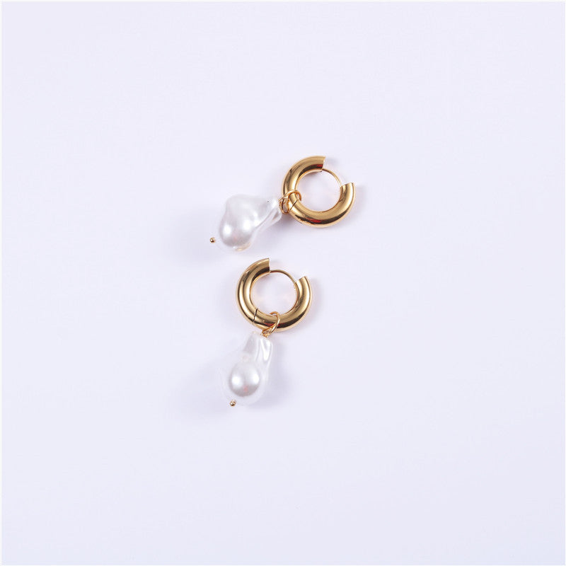 Baroque Pearl Huggie Earrings