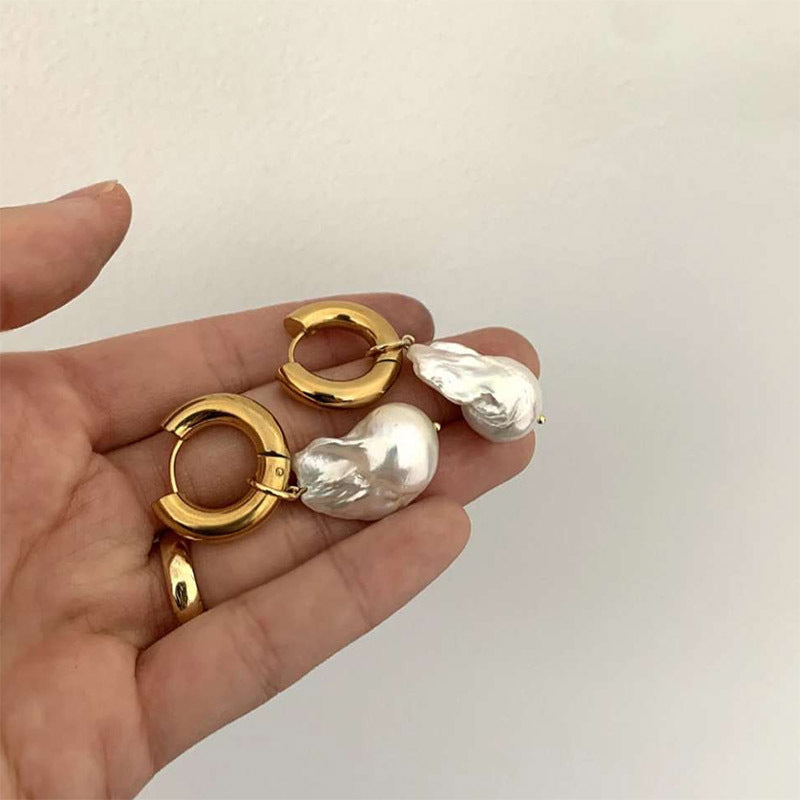 Baroque Pearl Huggie Earrings
