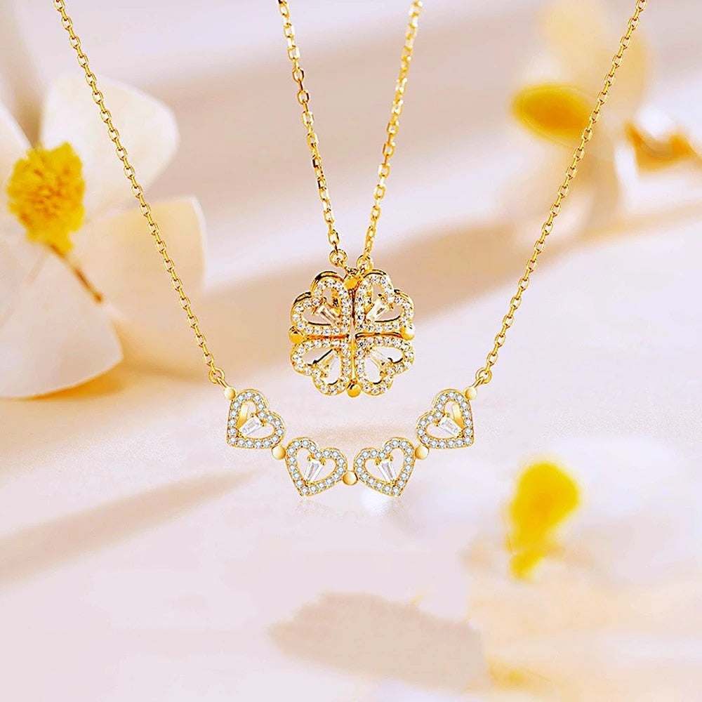 Magnetic Heart Clover Necklace