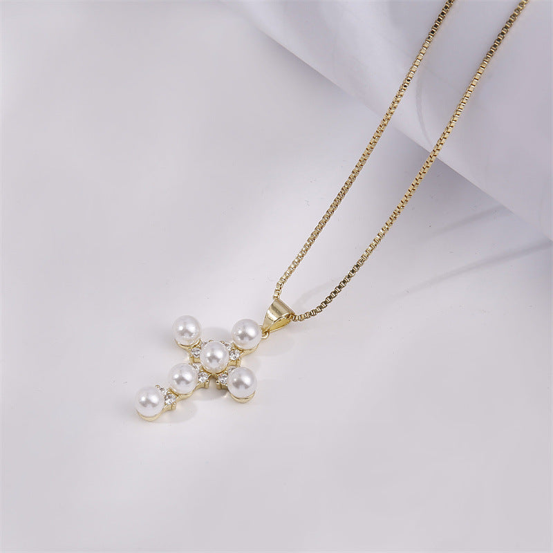 Pearl Cross Pendant Necklace