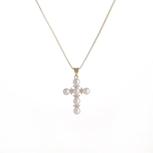 Pearl Cross Pendant Necklace