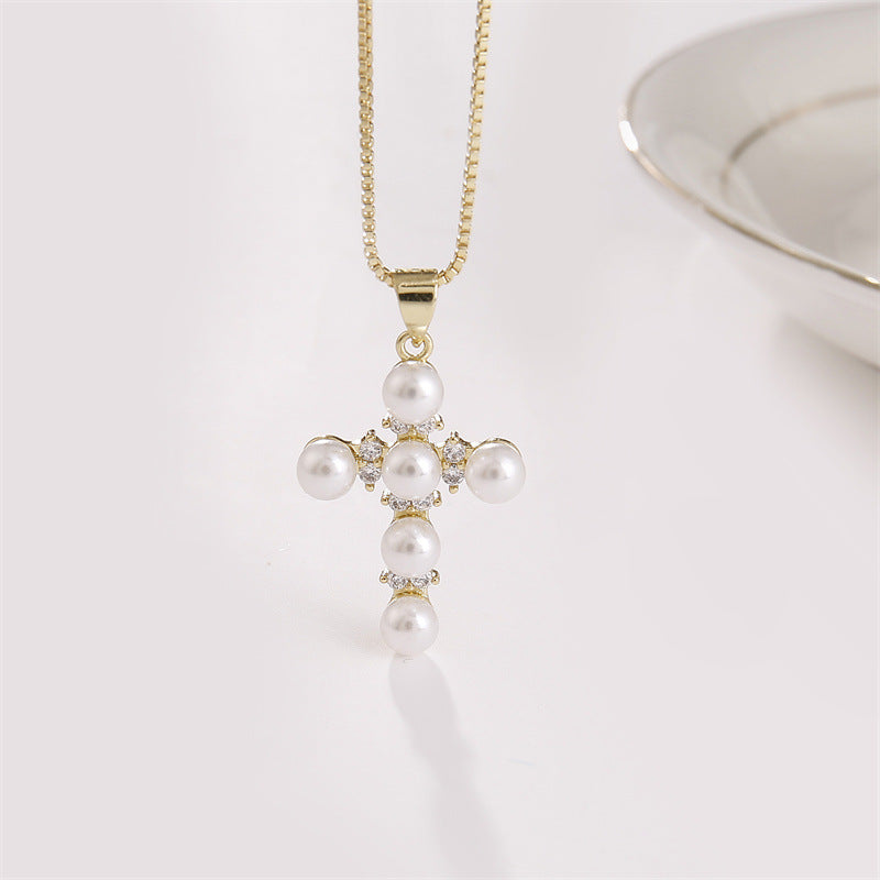 Pearl Cross Pendant Necklace