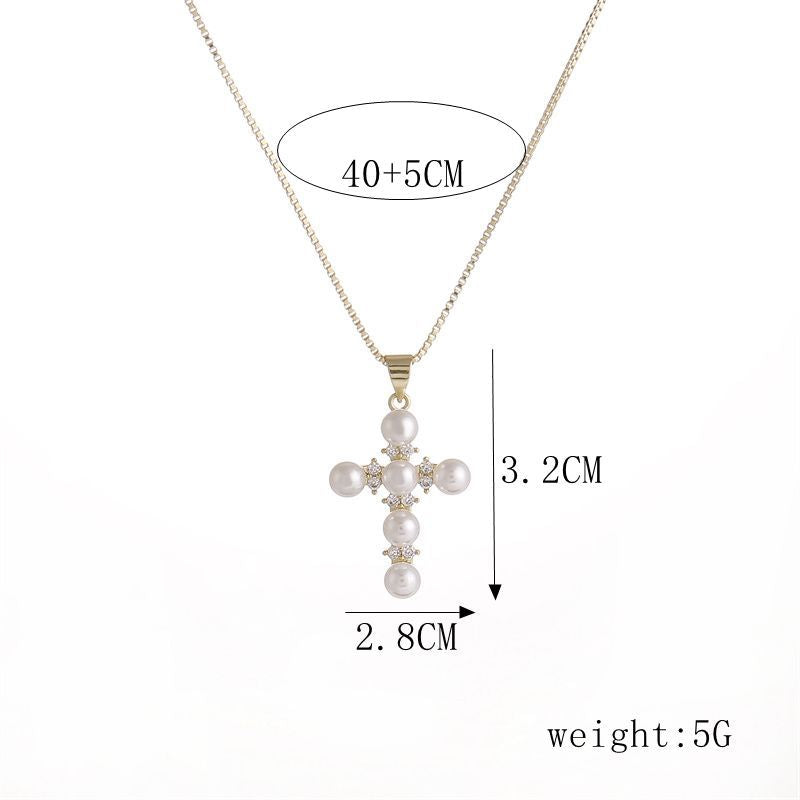 Pearl Cross Pendant Necklace