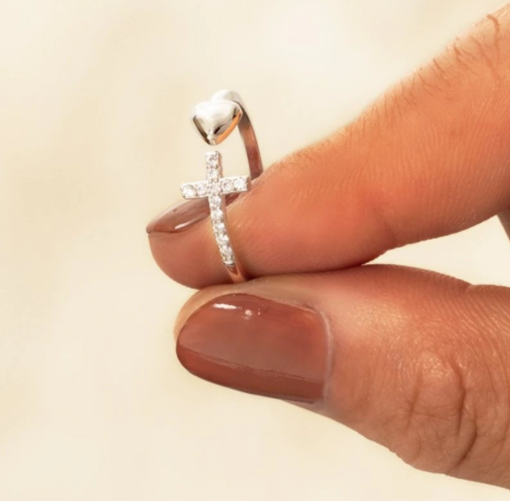 Cross Ring With Heart