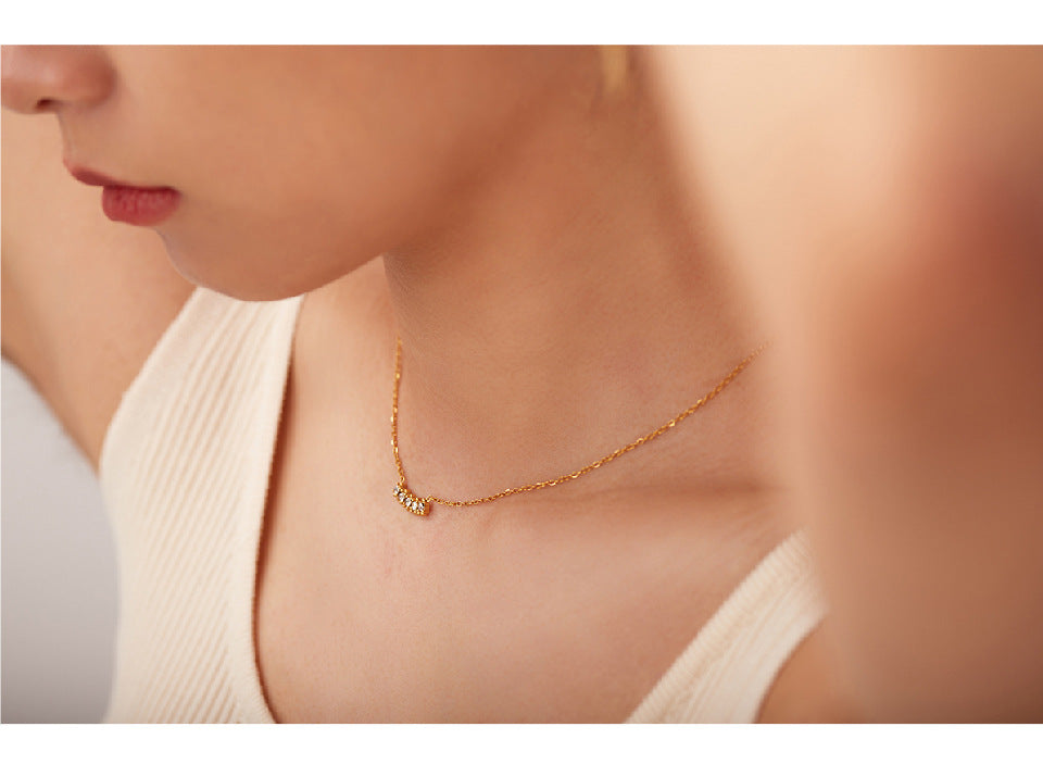 Hong Kong Style Retro Simple Necklace Titanium Steel No Fading 18K Gold Inlaid Zircon Pendant Ornaments