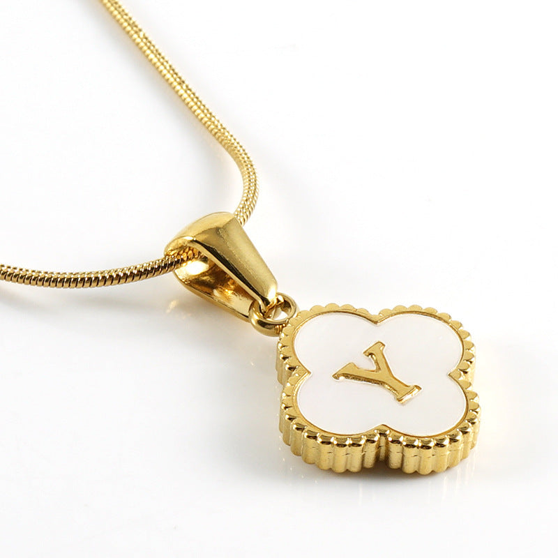 Letter Pendant Clover Necklace