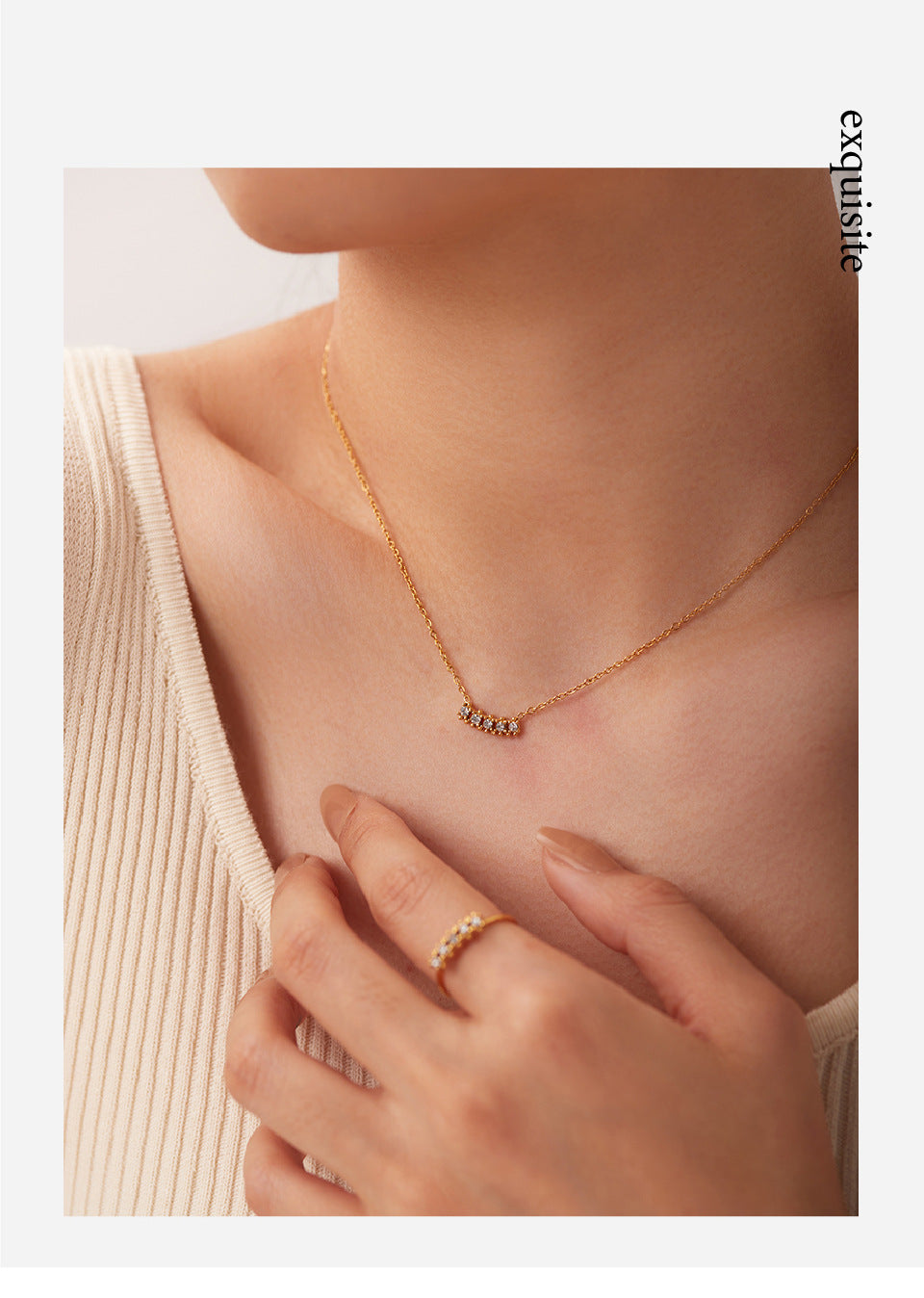 Hong Kong Style Retro Simple Necklace Titanium Steel No Fading 18K Gold Inlaid Zircon Pendant Ornaments