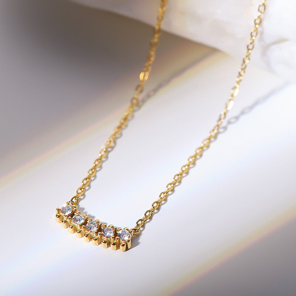 Hong Kong Style Retro Simple Necklace Titanium Steel No Fading 18K Gold Inlaid Zircon Pendant Ornaments