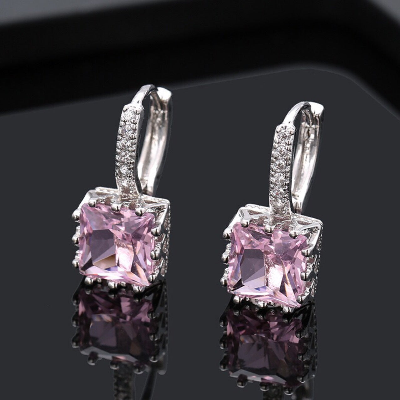 Square Zircon Croissant Earrings