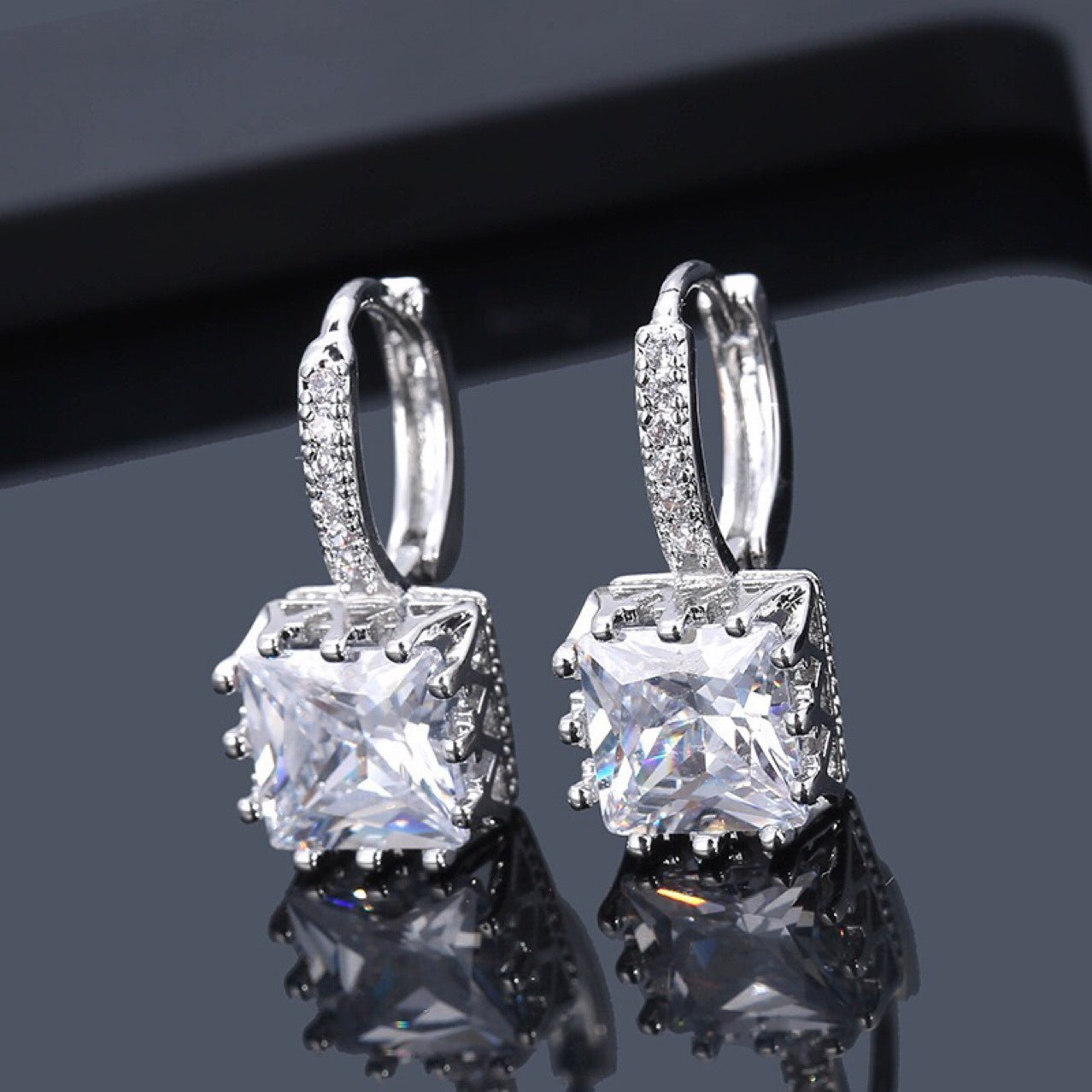 Square Zircon Croissant Earrings