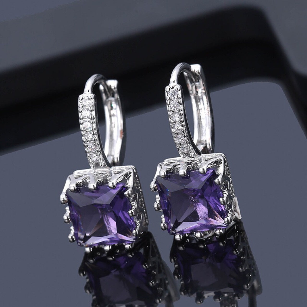 Square Zircon Croissant Earrings