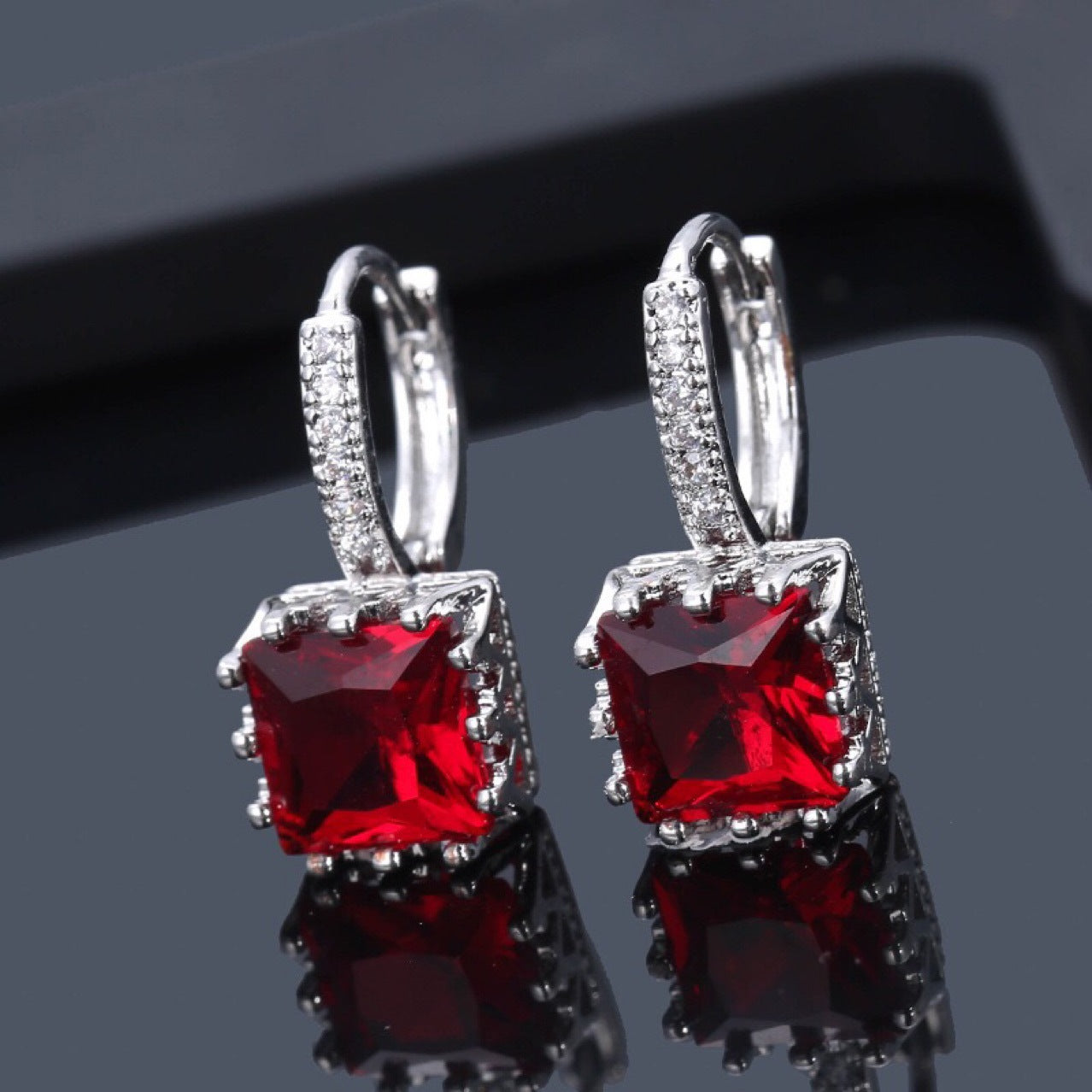 Square Zircon Croissant Earrings