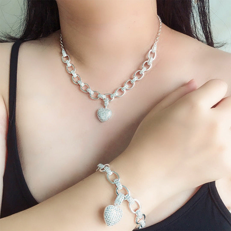 Luxury Necklace and Bracelet Set with Heart Charm