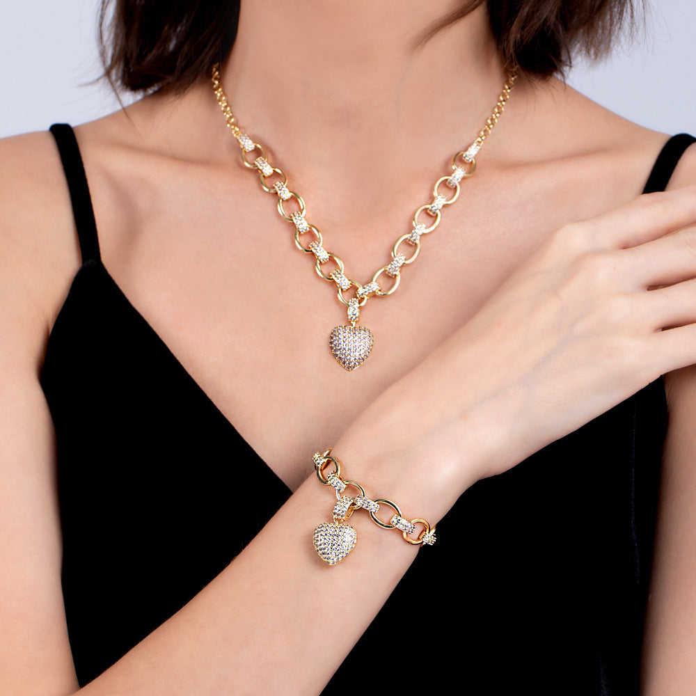 Luxury Necklace and Bracelet Set with Heart Charm