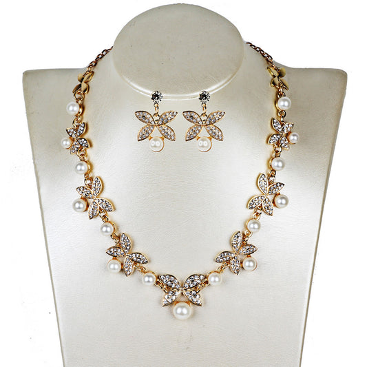 Pearl Butterfly Necklace and Earring Jewelry Set
