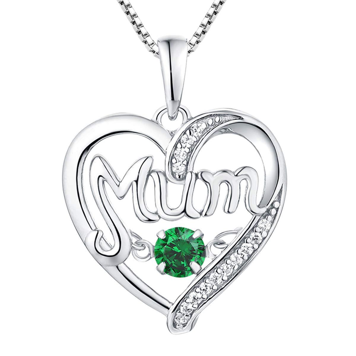 Sterling Silver Heart Mum Necklace with Birthstone Pendant