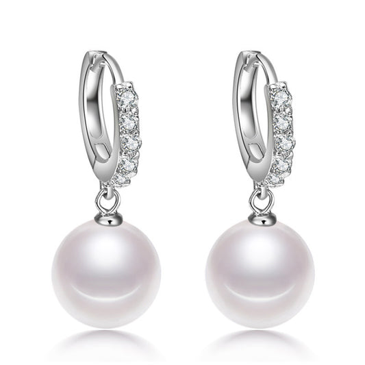 Pearl and Zircon Huggie Dangling Earrings