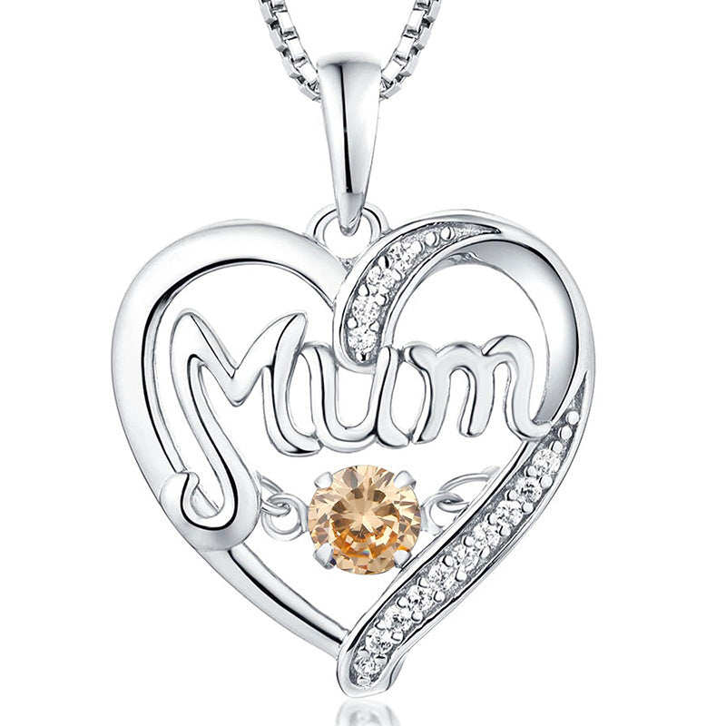 Sterling Silver Heart Mum Necklace with Birthstone Pendant