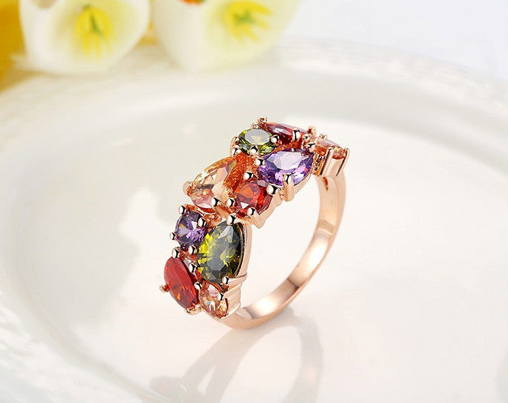 Multicolored Women's Zircon Ring