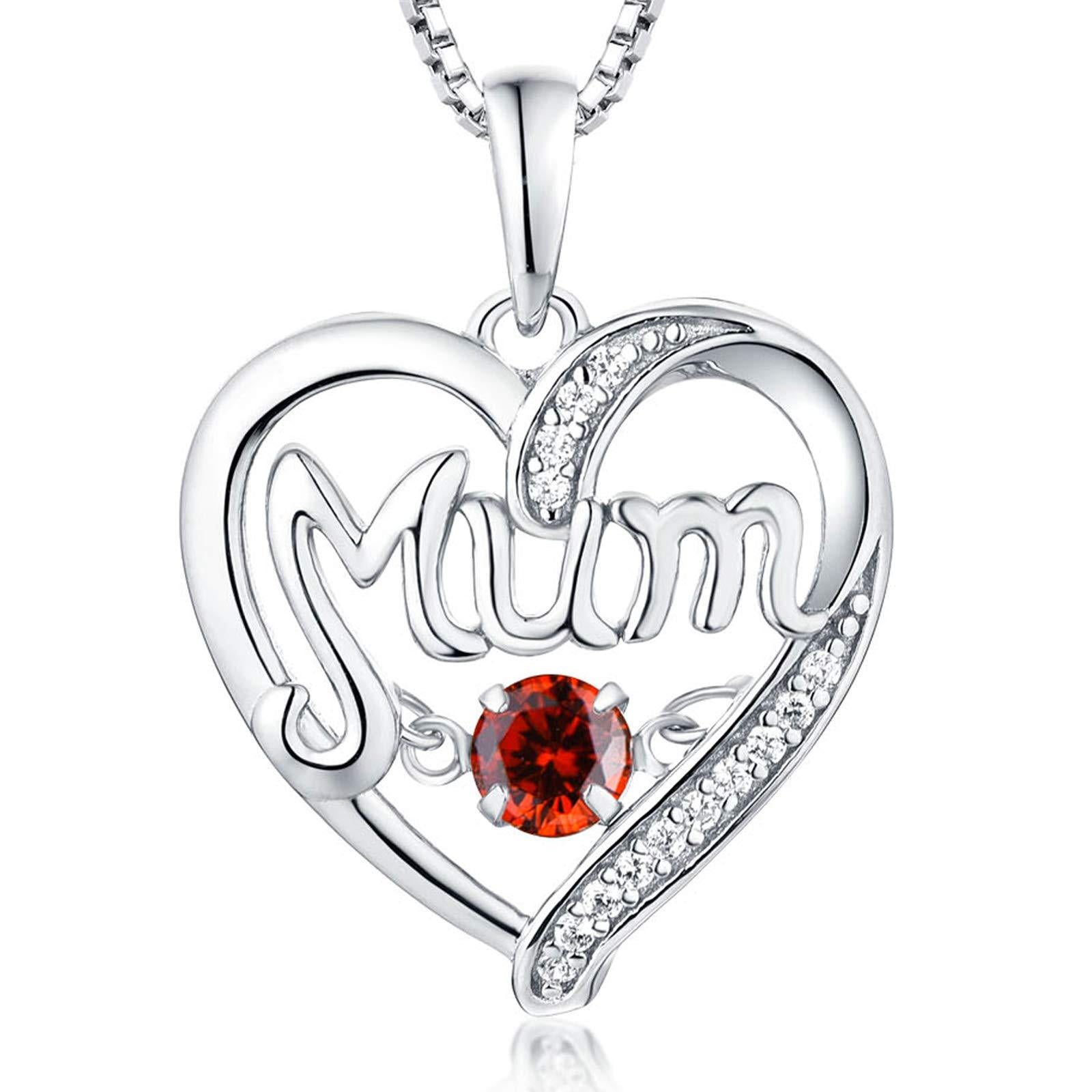 Sterling Silver Heart Mum Necklace with Birthstone Pendant