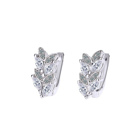 Women's Fashion Zircon Olive Leaf Earrings