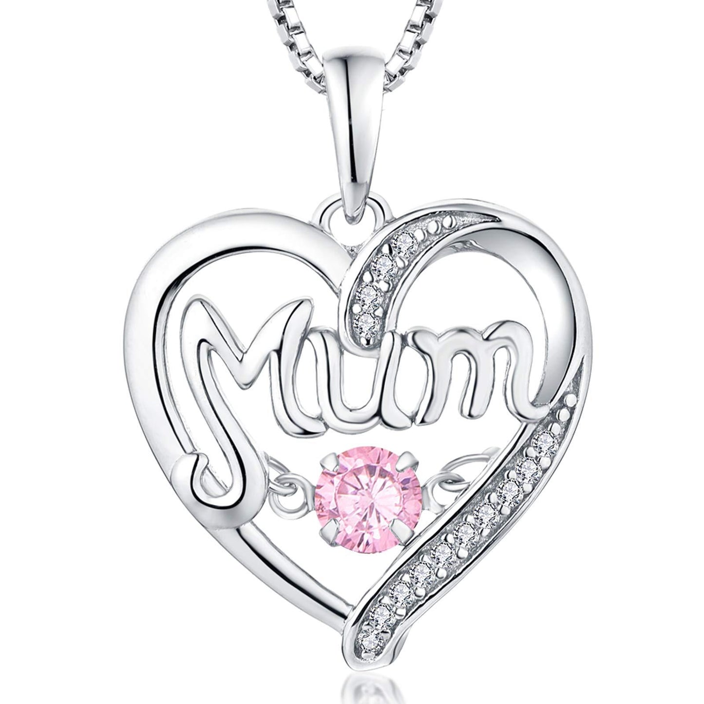 Sterling Silver Heart Mum Necklace with Birthstone Pendant