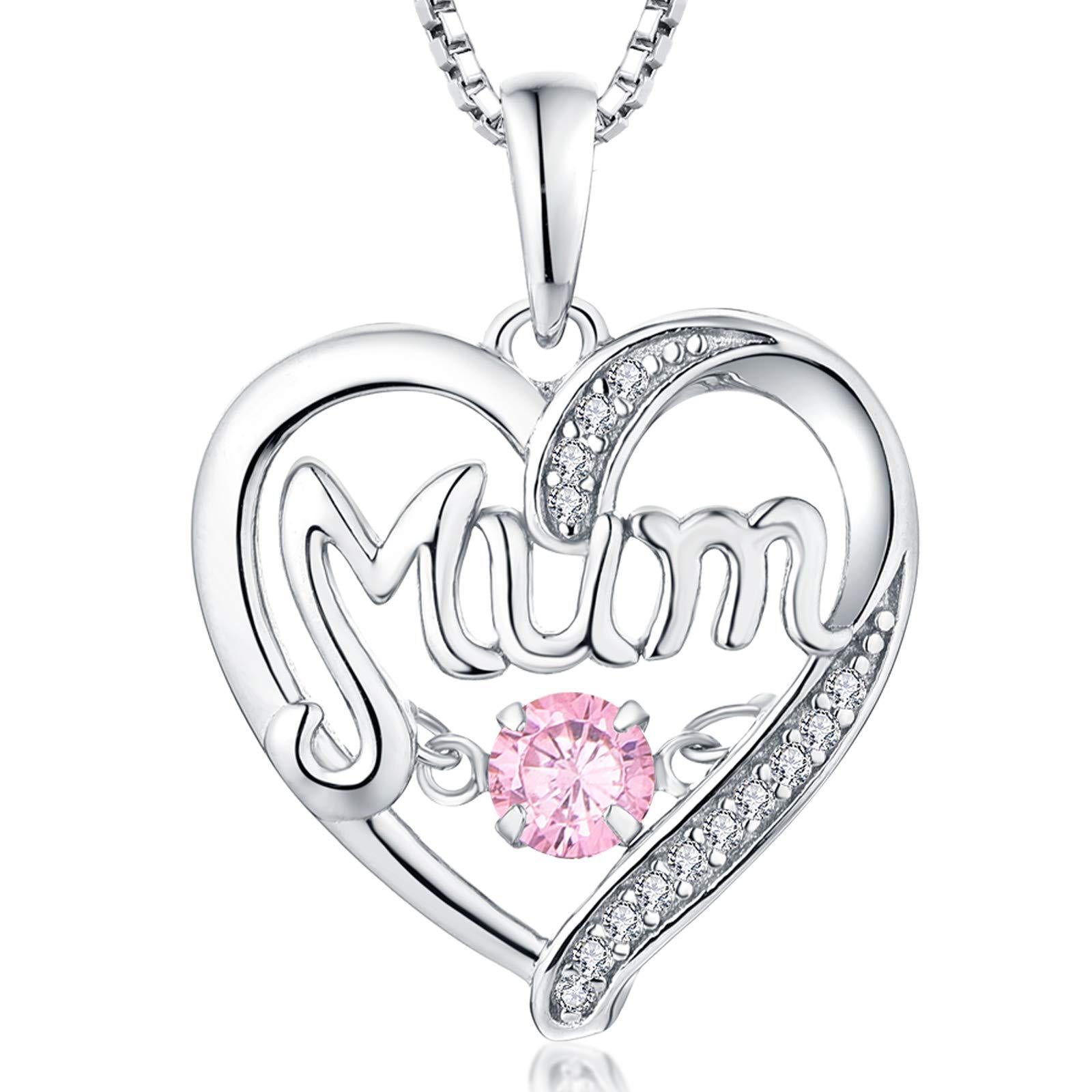 Sterling Silver Heart Mum Necklace with Birthstone Pendant