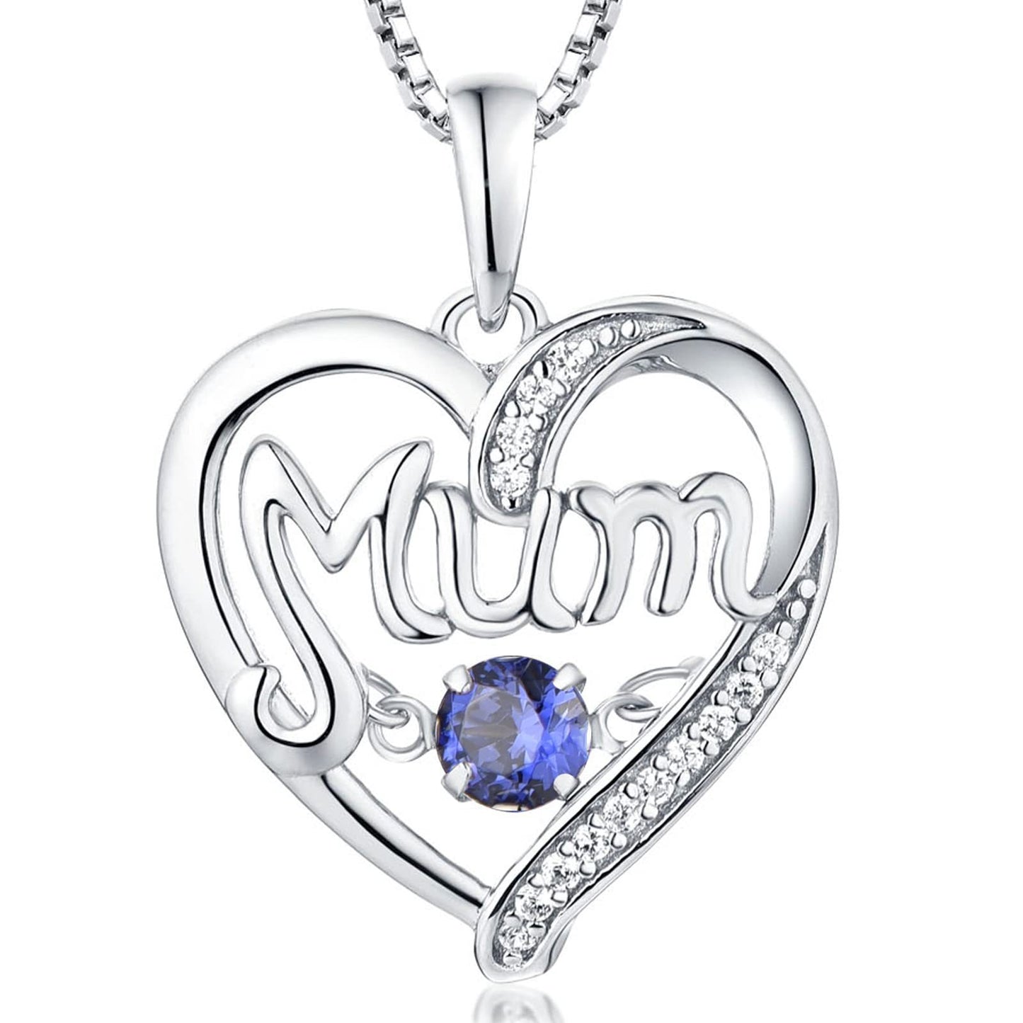 Sterling Silver Heart Mum Necklace with Birthstone Pendant