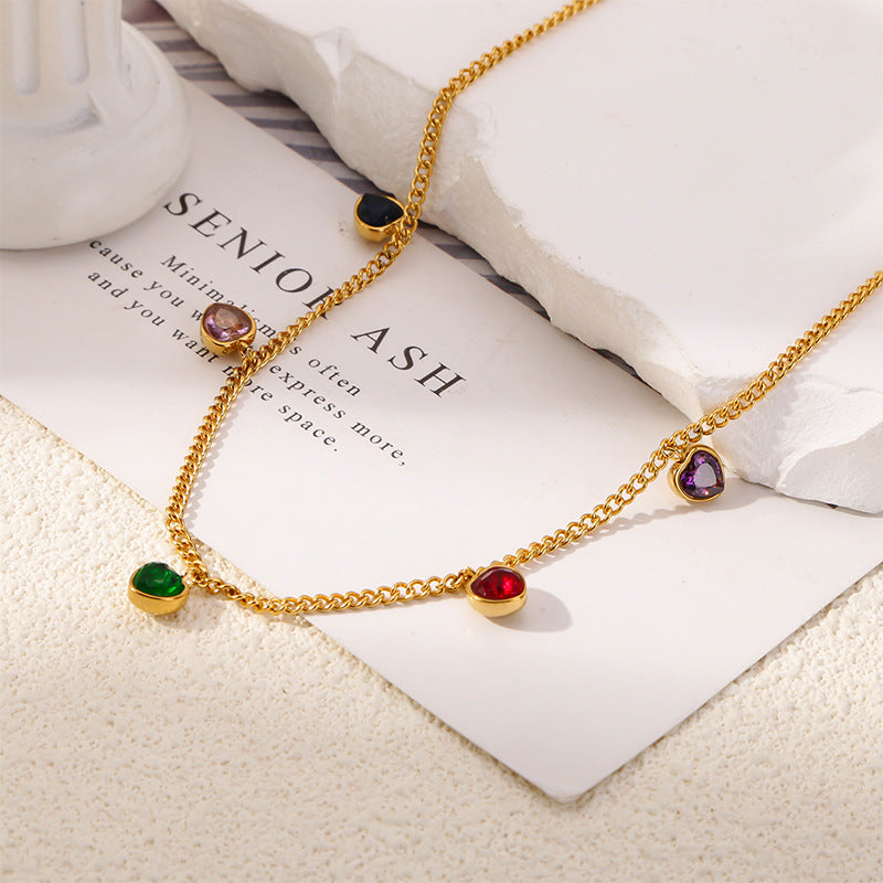 Multicolor Heart Station Necklace