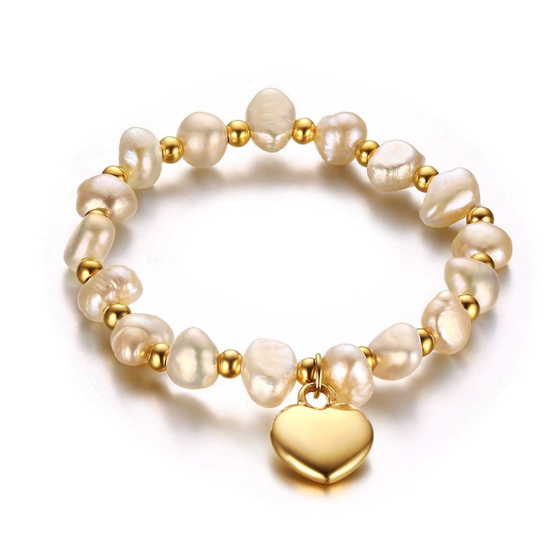 Pearl With Heart Charm Bracelet