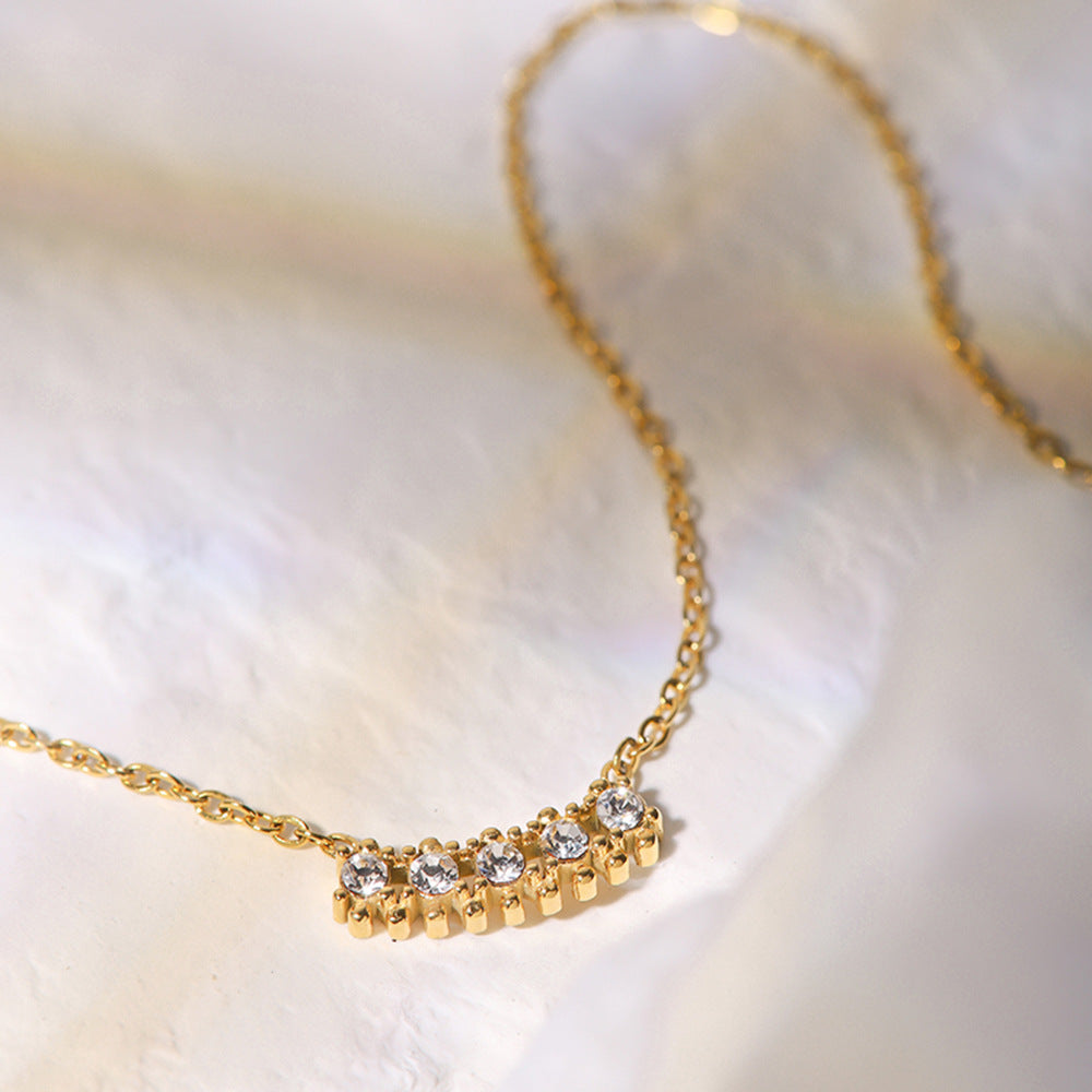 Hong Kong Style Retro Simple Necklace Titanium Steel No Fading 18K Gold Inlaid Zircon Pendant Ornaments