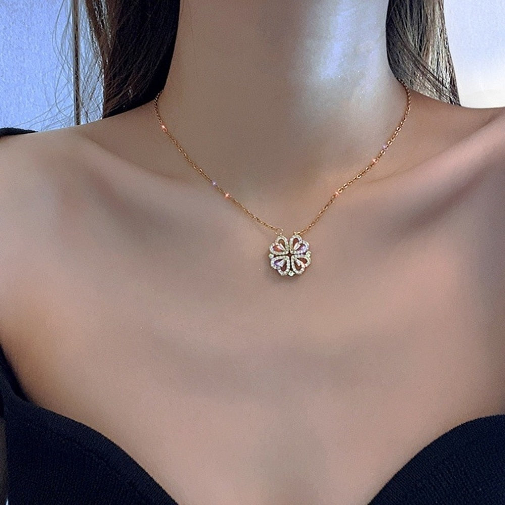 Magnetic Heart Clover Necklace