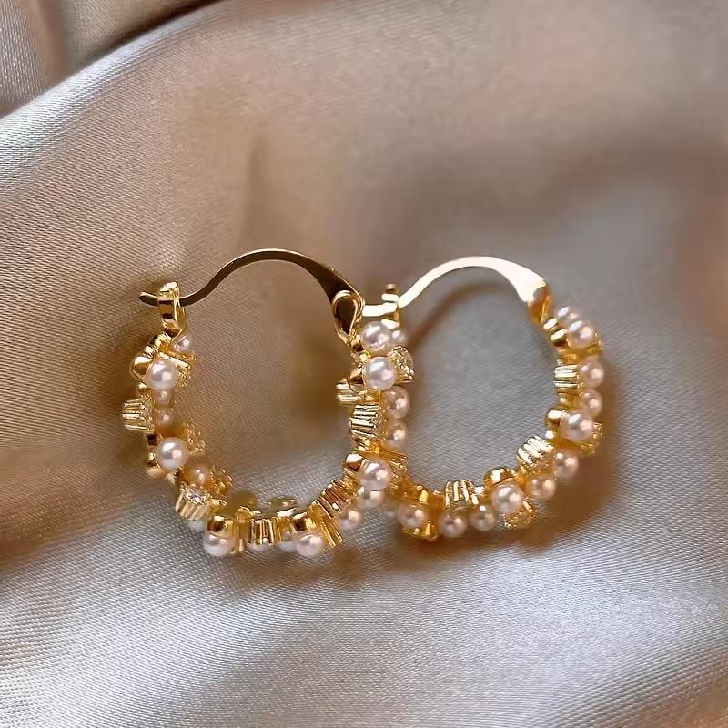 Pearl and Zircon Hoop Earrings