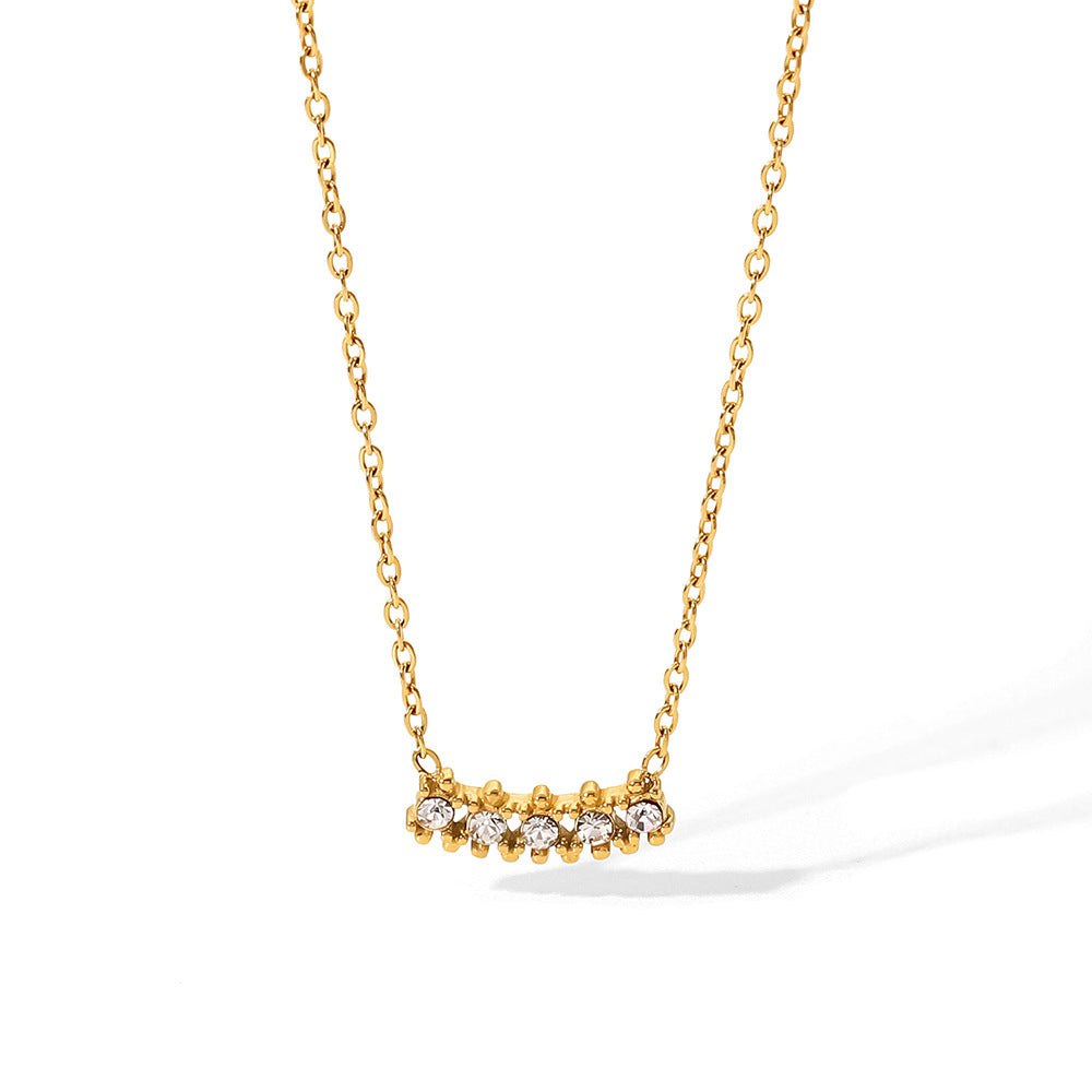 Hong Kong Style Retro Simple Necklace Titanium Steel No Fading 18K Gold Inlaid Zircon Pendant Ornaments